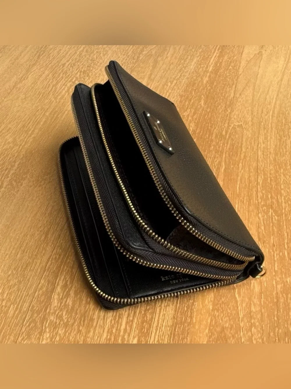 Kate Spade Black Pebbled Leather Zip-around Wallet with Gold Studs